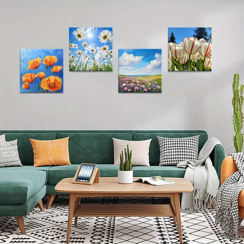 4pcs Vivid Flowers  Spring Scenery   VF   Wall Art Canvas Framed