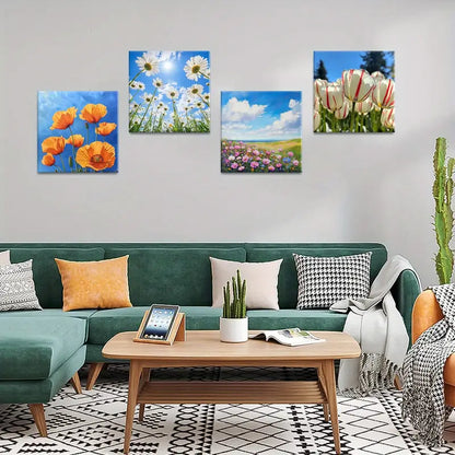 4pcs Vivid Flowers  Spring Scenery   VF   Wall Art Canvas Framed