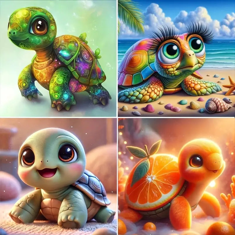 4pcs  Turtle With Fruit ,Beach Wall Art Canvas Framed