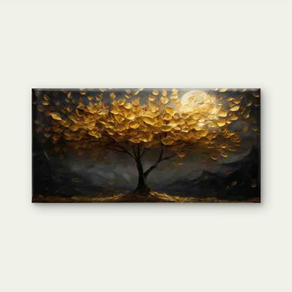 Golden Tree Under Moonlight Wall Art Canvas Office Home Room Framed 120x60cm - Bella Home Decor