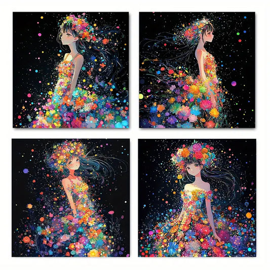 4pcs Flower Shaped Headban Theme Wall Art Canvas Framed