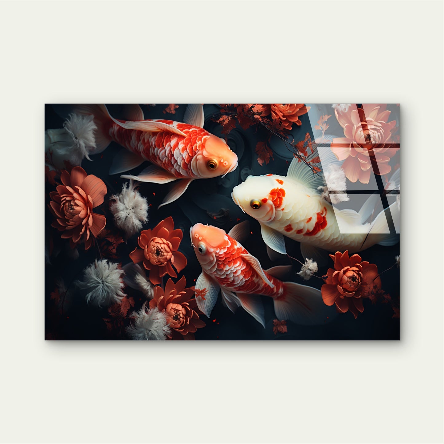 Koi Fish Pond Oriental Flower Acrylic Glass Printing Wall Art Australian Made Quality