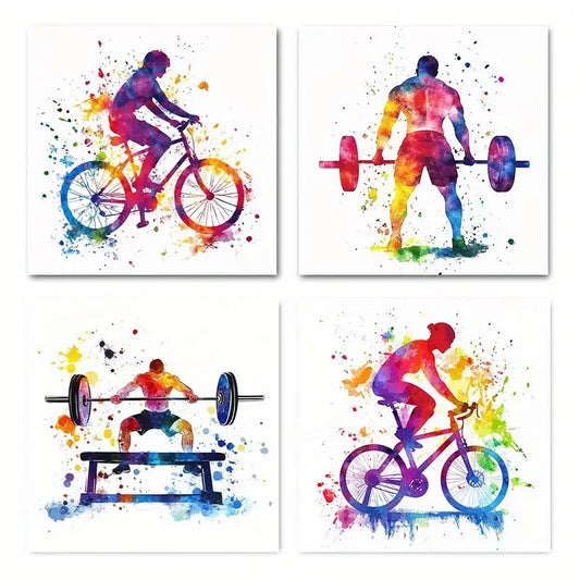 4pcs Watercolor Workout Gym Decor   Wall Art Canvas Framed
