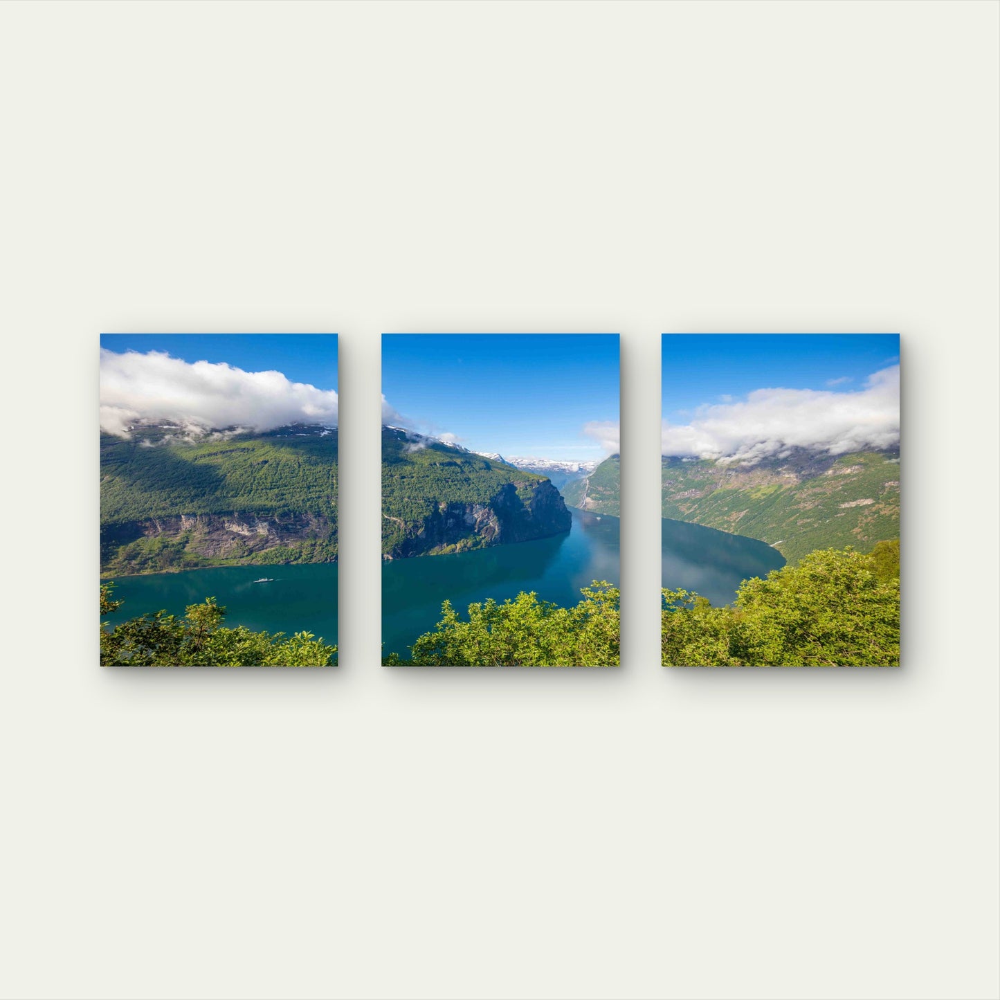 3pcs Geirangerfjord Cloudy Day Beautiful Nature Metal Print Ready to Hang Art