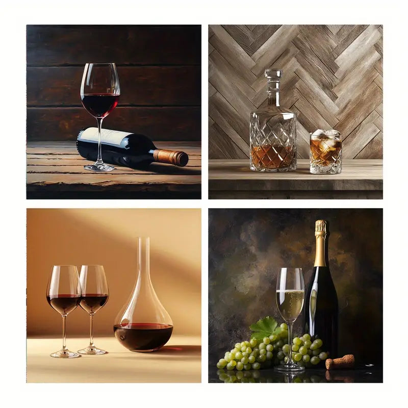 4pcs Whiskey Posters, Wine Glass Wall Art Canvas Framed