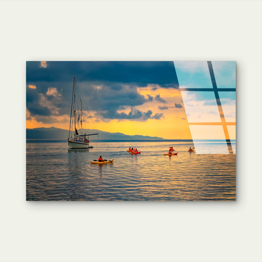 Sunset Ocean Kayak Sailboat Acrylic Glass Printing Wall Art Australian Made Quality