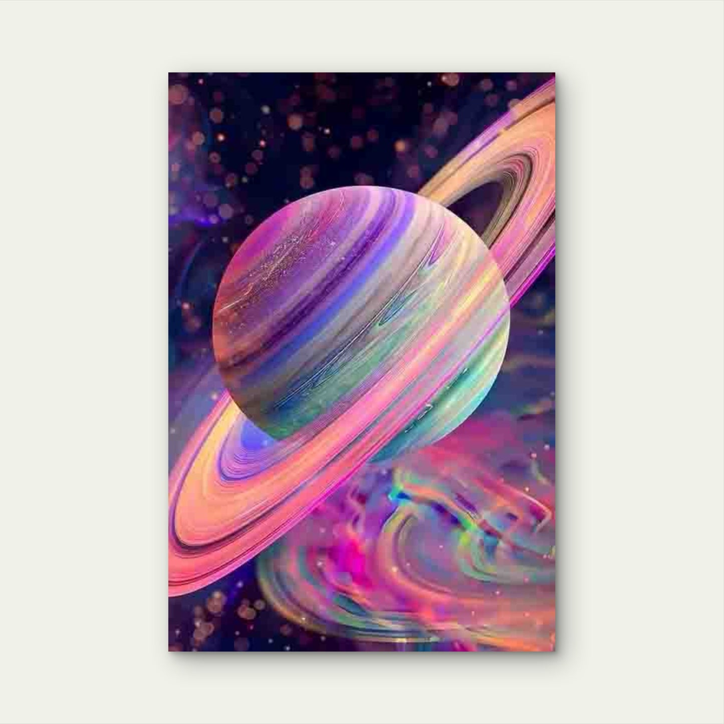 Saturn-Like Ringed Planet & Cosmic Nebula 60x90cm Metal Print Ready to Hang - Bella Home Decor