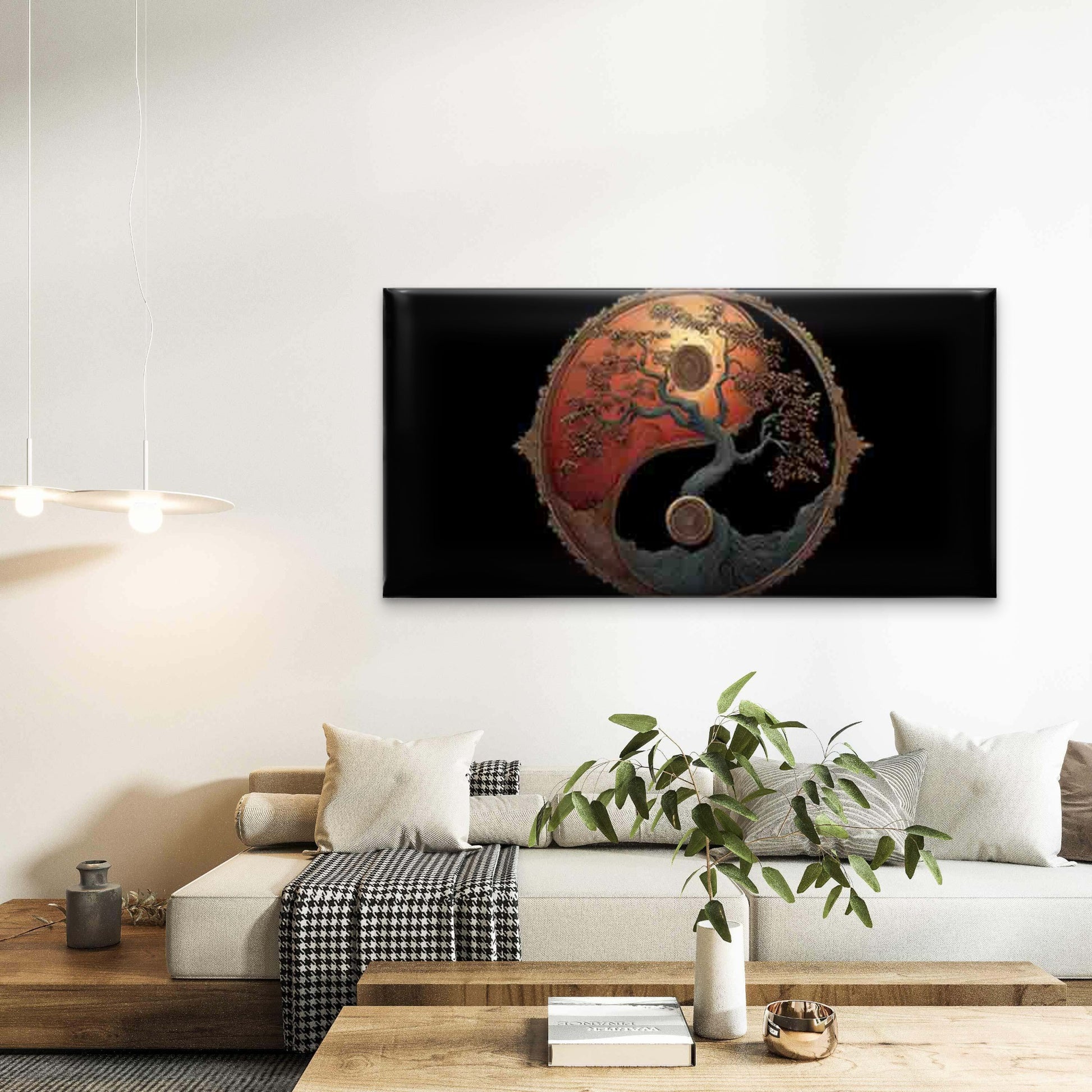 Retro Asian Yin Yang Wall Art Canvas Office Home Room Framed 120x60cm - Bella Home Decor