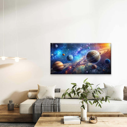 Depiction of Planets in Space Wall Art Canvas Office Home Room Framed 120x60cm - Bella Home Decor