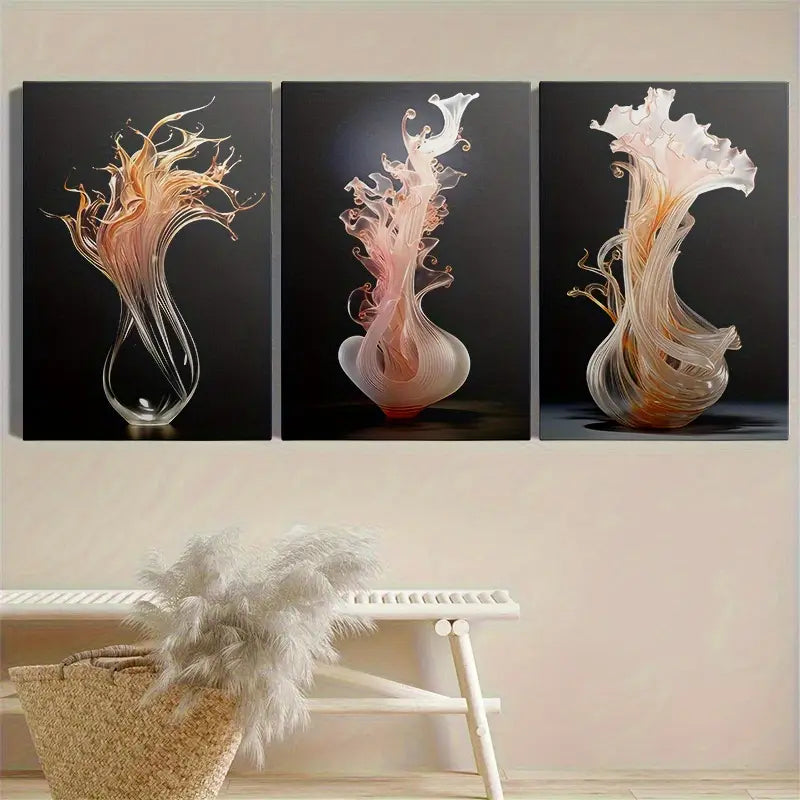 3pcs Modern Abstract Glass Bottle Metal Print Ready to Hang Art