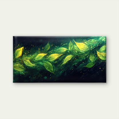 Vibrant Green Leaves Sparkle Wall Art Canvas Office Home Room Framed 120x60cm