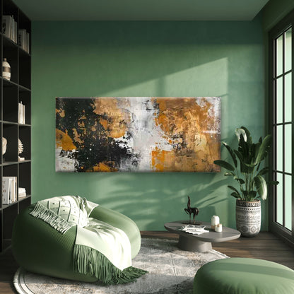 Abstract Black White Golden Wall Art Canvas Office Home Room Framed 120x60cm - Bella Home Decor