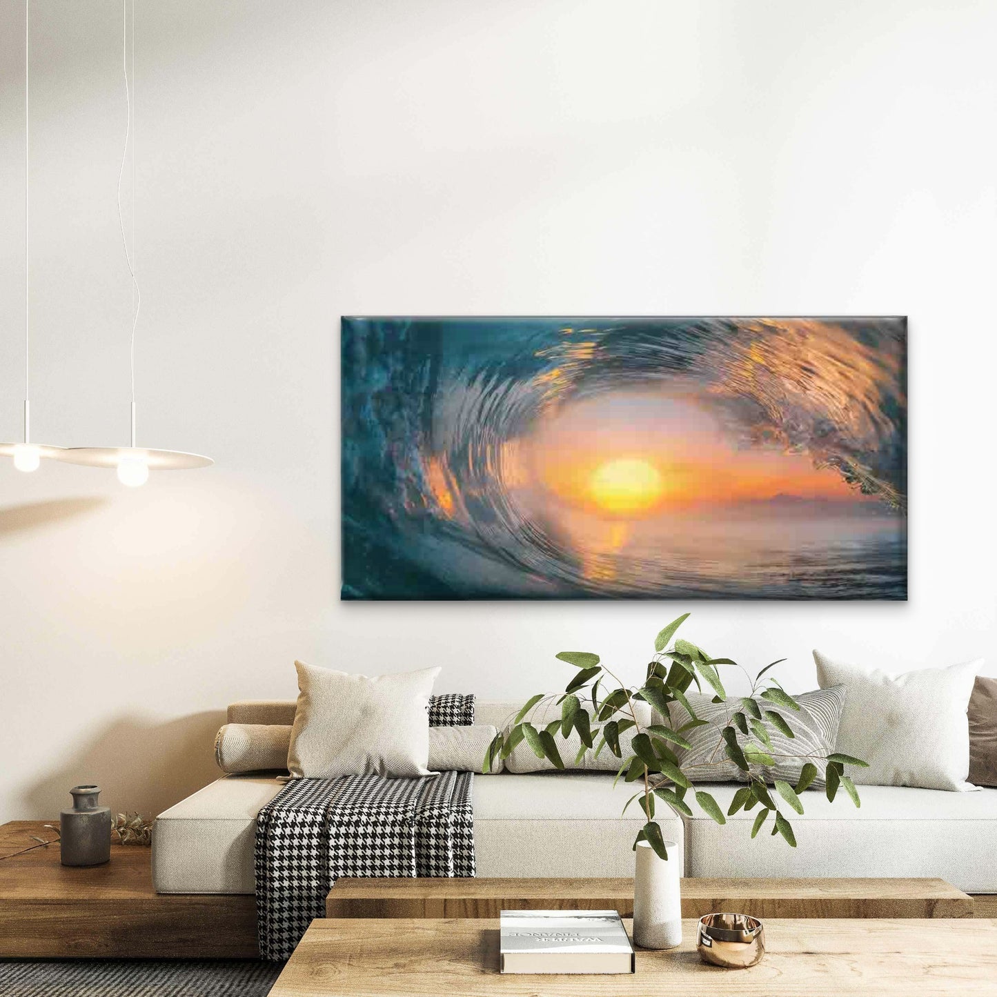 Ocean Wave Sunset View Images Wall Art Canvas Office Home Room Framed 120x60cm - Bella Home Decor