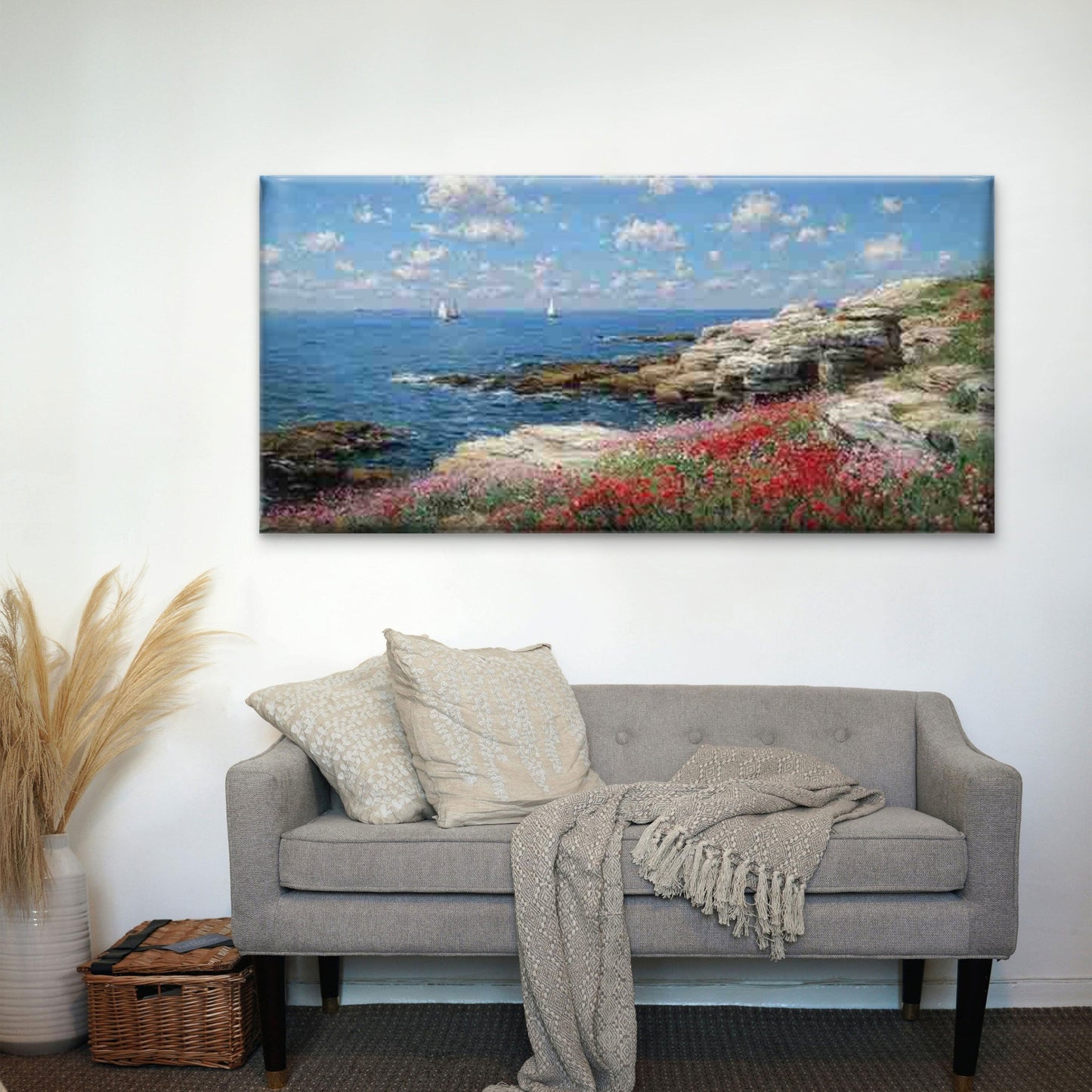 Minimalist Ocean Landscape Wall Art Canvas Office Home Room Framed 120x60cm - Bella Home Decor