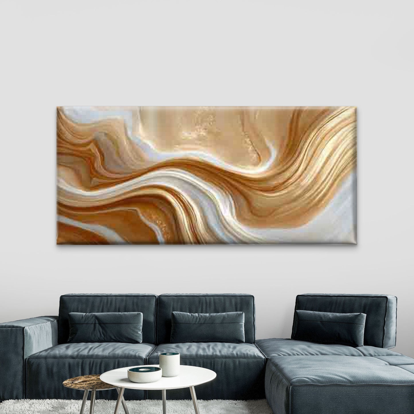 Creamy Swirls Shimmering Wall Art Canvas Office Home Room Framed 120x60cm