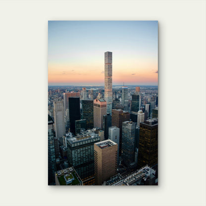 Tall Skyscraper Dominates A Sprawling Cityscape At Sunset 40x60cm Metal Print Ready to Hang