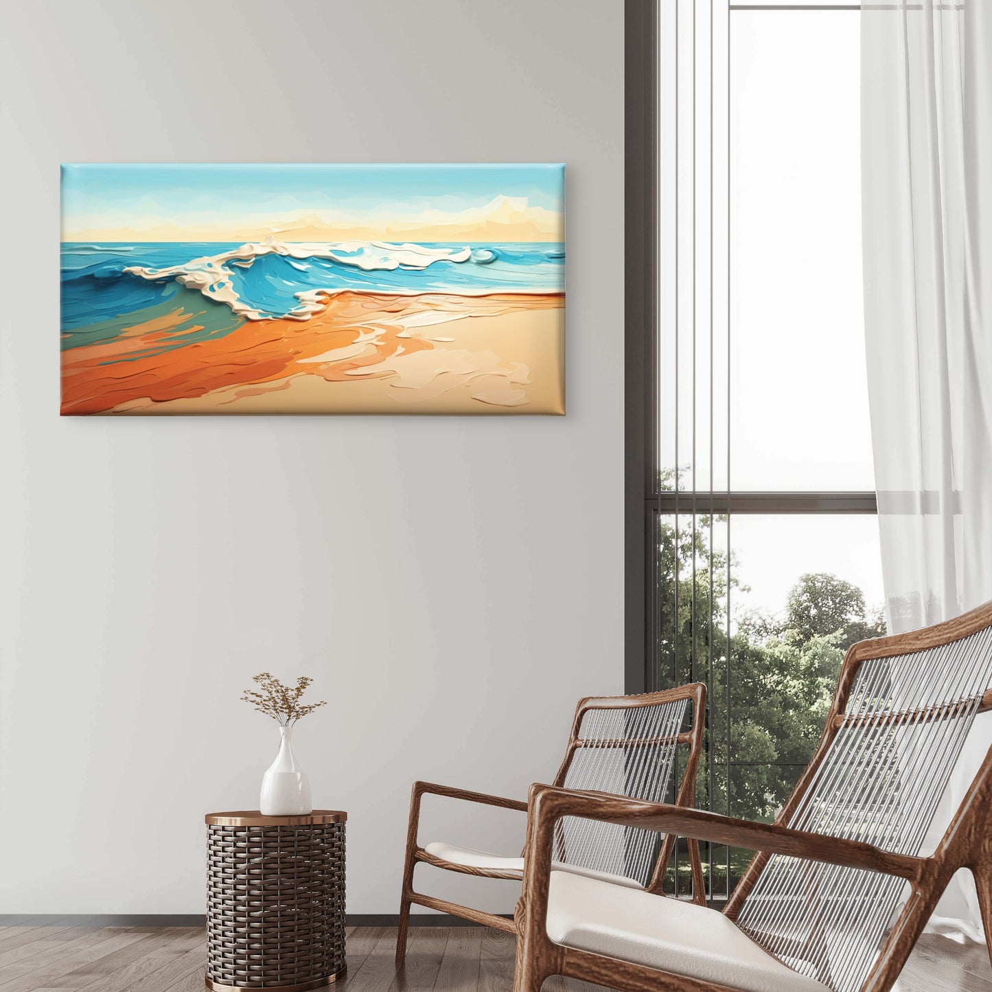 Impasto Ocean Wave Beach Seascape Textured Painting Wall Art Canvas Office Home Room Framed 120x60cm