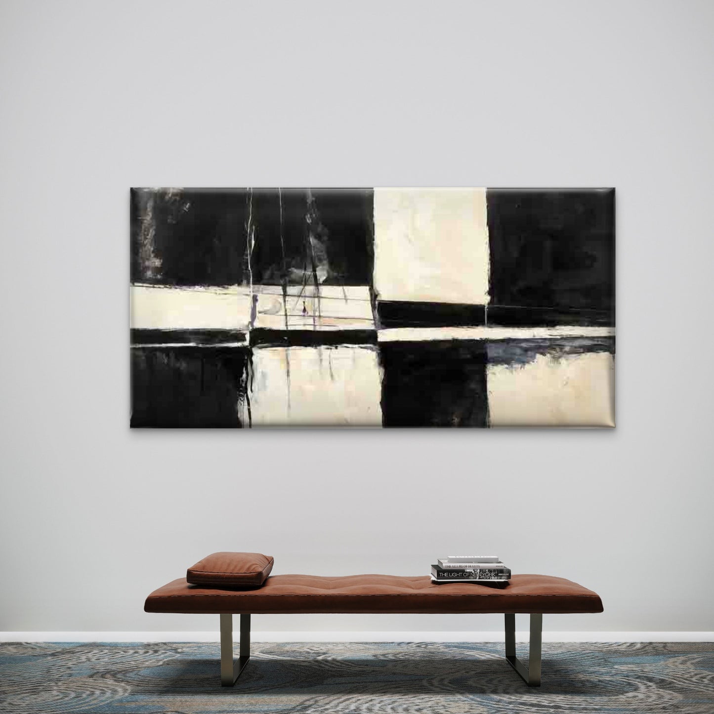 Black And White Geometric Desig Wall Art Canvas Office Home Room Framed 120x60cm