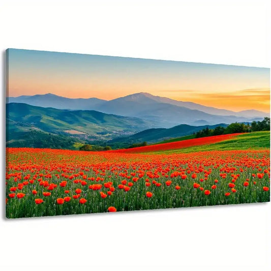 Nature Floral Panoramic Abstract Colorful Flowers Field Horizon Orange Wall Art canvas office home room framed 120x60cm - Bella Home Decor