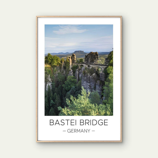 Bastei Bridge Over Saxon Switzerland Cliffs Travel Poster Print Wall Art - Bella Home Decor
