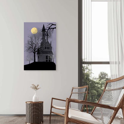 Illustration of a Haunted House on a Hill 60x90cm Metal Print Ready to Hang