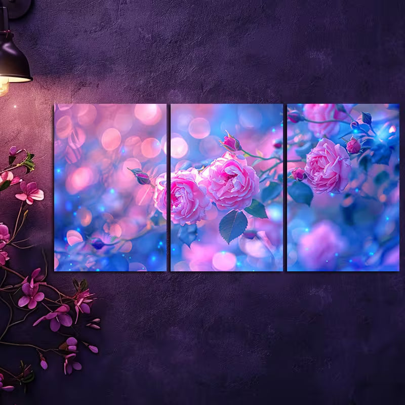 3pcs Delicate Pink Roses against Soft Background Wall Art Set Canvas Framed 40x60cm - High Quality Print 100% Australian Made Wall Canvas Ready to Hang - Bella Home Decor