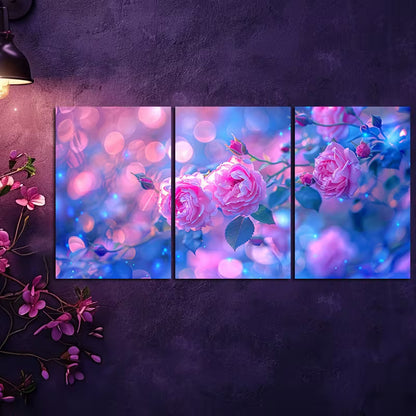 3pcs Delicate Pink Roses against Soft Background Wall Art Set Canvas Framed 40x60cm - High Quality Print 100% Australian Made Wall Canvas Ready to Hang - Bella Home Decor