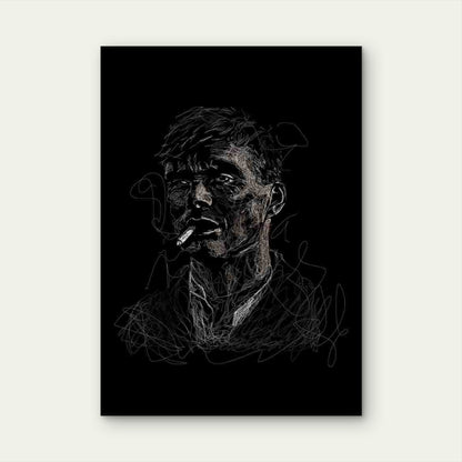 White Sketched Man Smoking Cigarette 40x60cm Metal Print Ready to Hang - Bella Home Decor