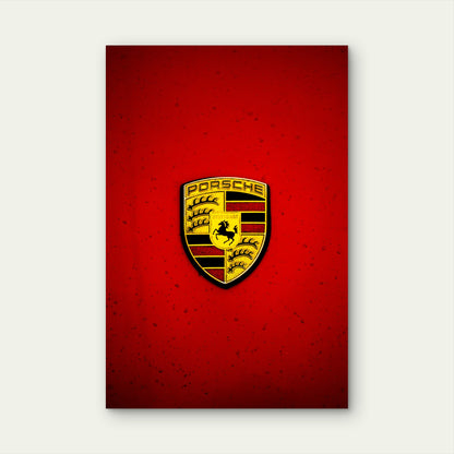 Porsche Emblem Mounted On A Vibrant Red Surface 40x60cm Metal Print Ready to Hang - Bella Home Decor