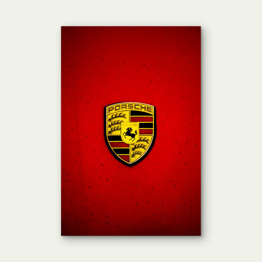 Porsche Emblem Mounted On A Vibrant Red Surface 40x60cm Metal Print Ready to Hang