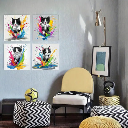 4pcs  Doodle cute kitten k Perfect     Wall Art Canvas Framed