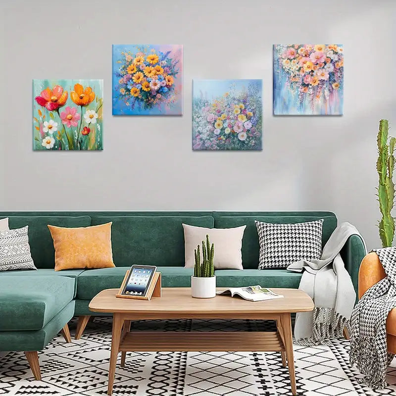 4pcs Romantic Bouquet Painting  PB Wall Art Canvas Framed