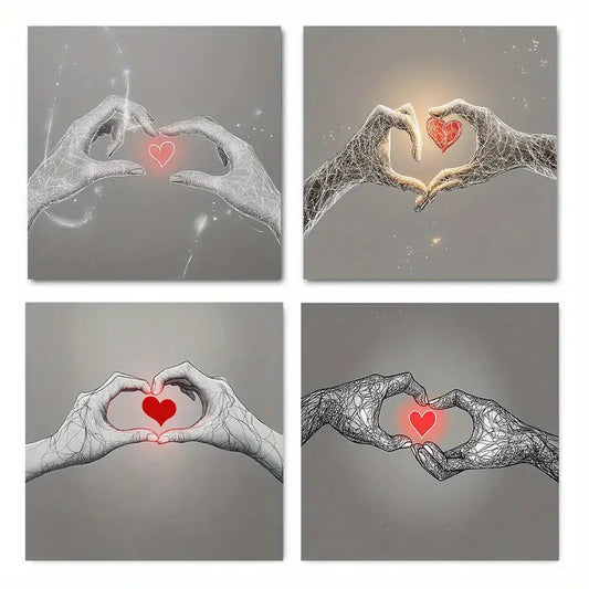 4pcs  Romantic Red Rose Heart RH     Wall Art Canvas Framed