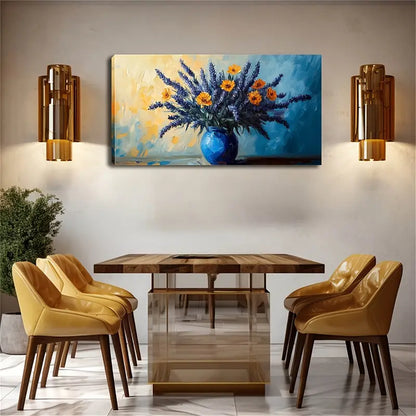 Blue Vase with Purple Tail Wall Art Canvas Office Home Room Framed 120x60cm - Bella Home Decor