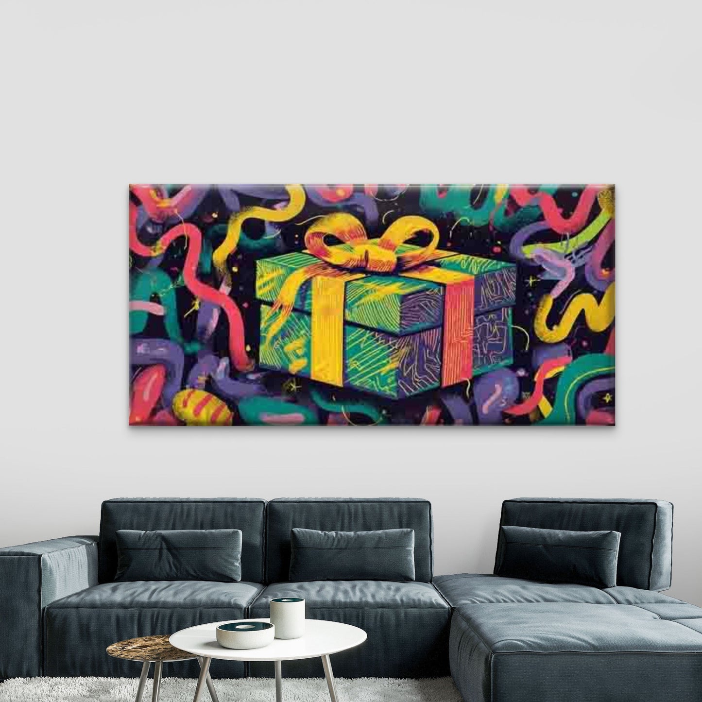 Colorful Gift Box Illustration Wall Art Canvas Office Home Room Framed 120x60cm
