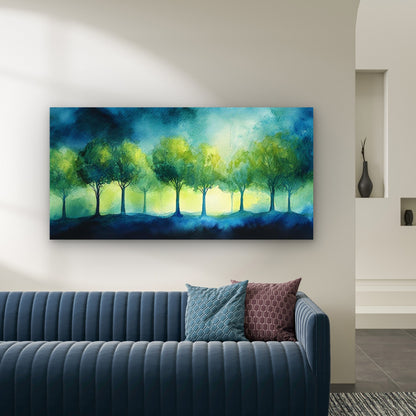 Watercolor Forest Trees Nature Wall Art Canvas Office Home Room Framed 120x60cm - Bella Home Decor