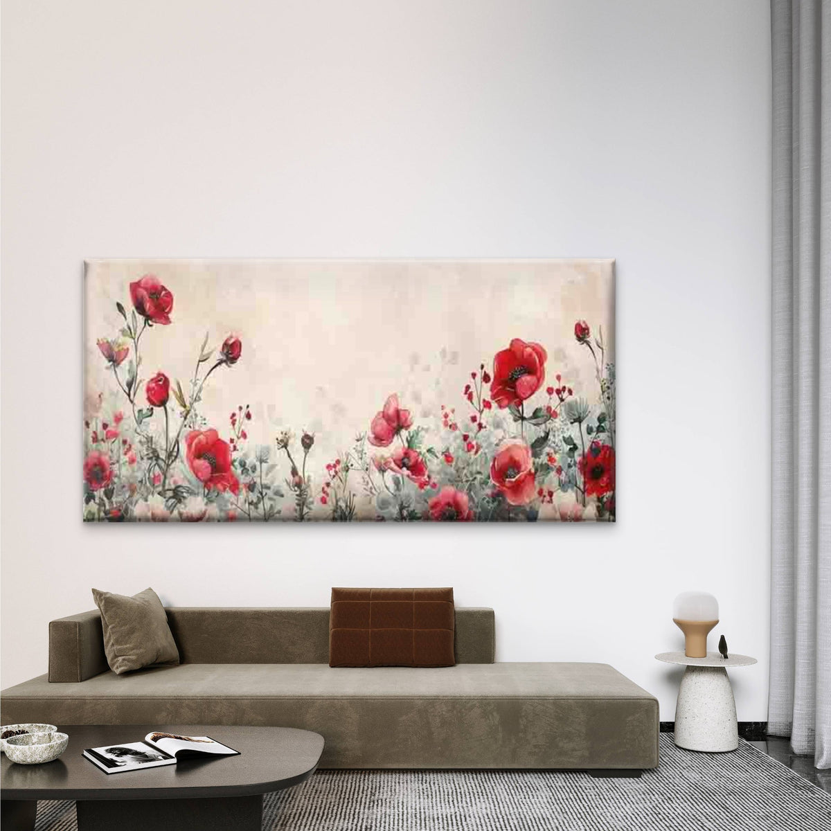 Design of Red Poppies Wall Art Canvas Office Home Room Framed 120x60cm