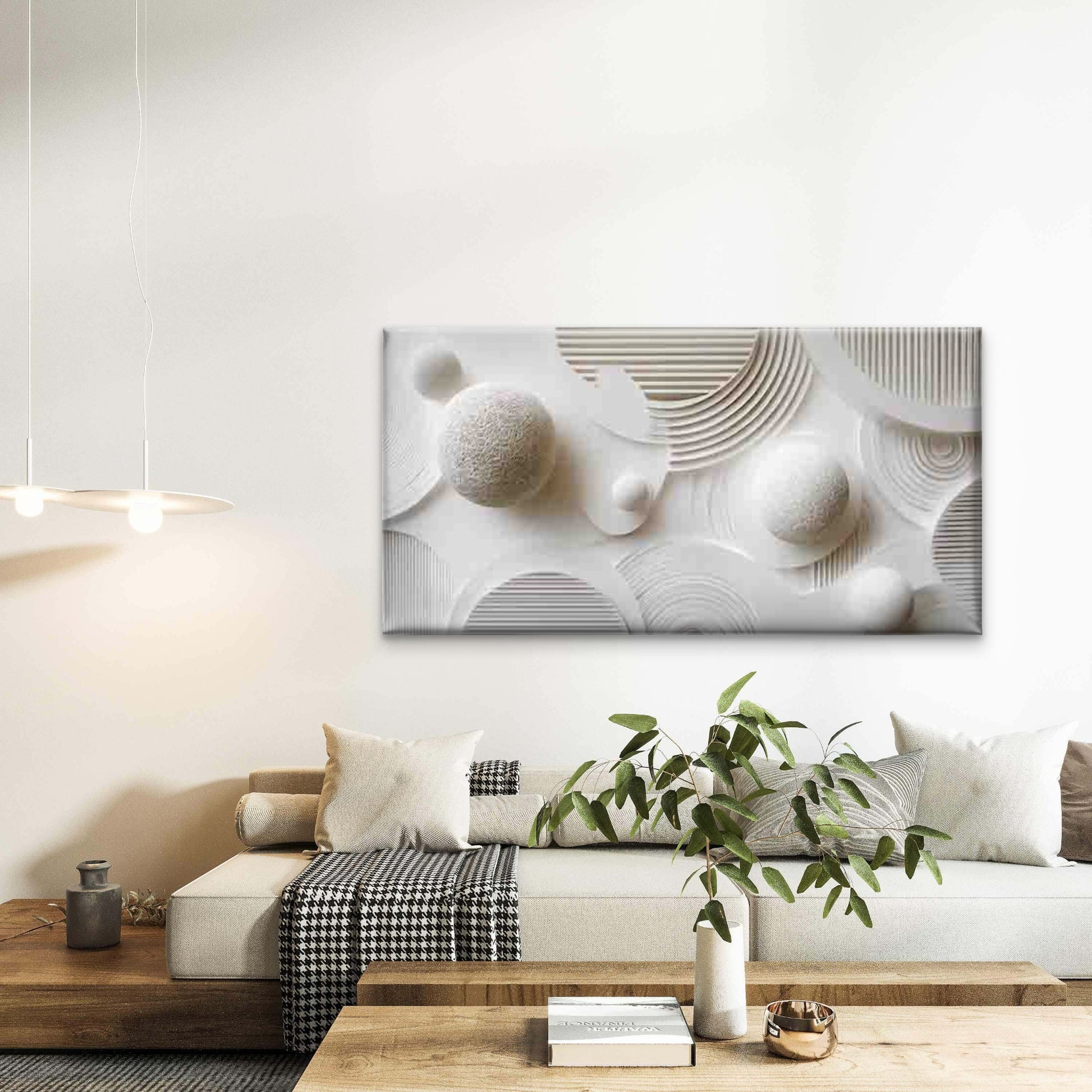 White Sphere Design with Curved Wall Art Canvas Office Home Room Framed 120x60cm - Bella Home Decor