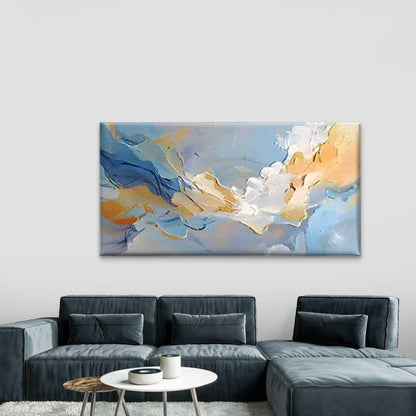 Abstract Pattern in Blue Yellow Wall Art Canvas Office Home Room Framed 120x60cm - Bella Home Decor