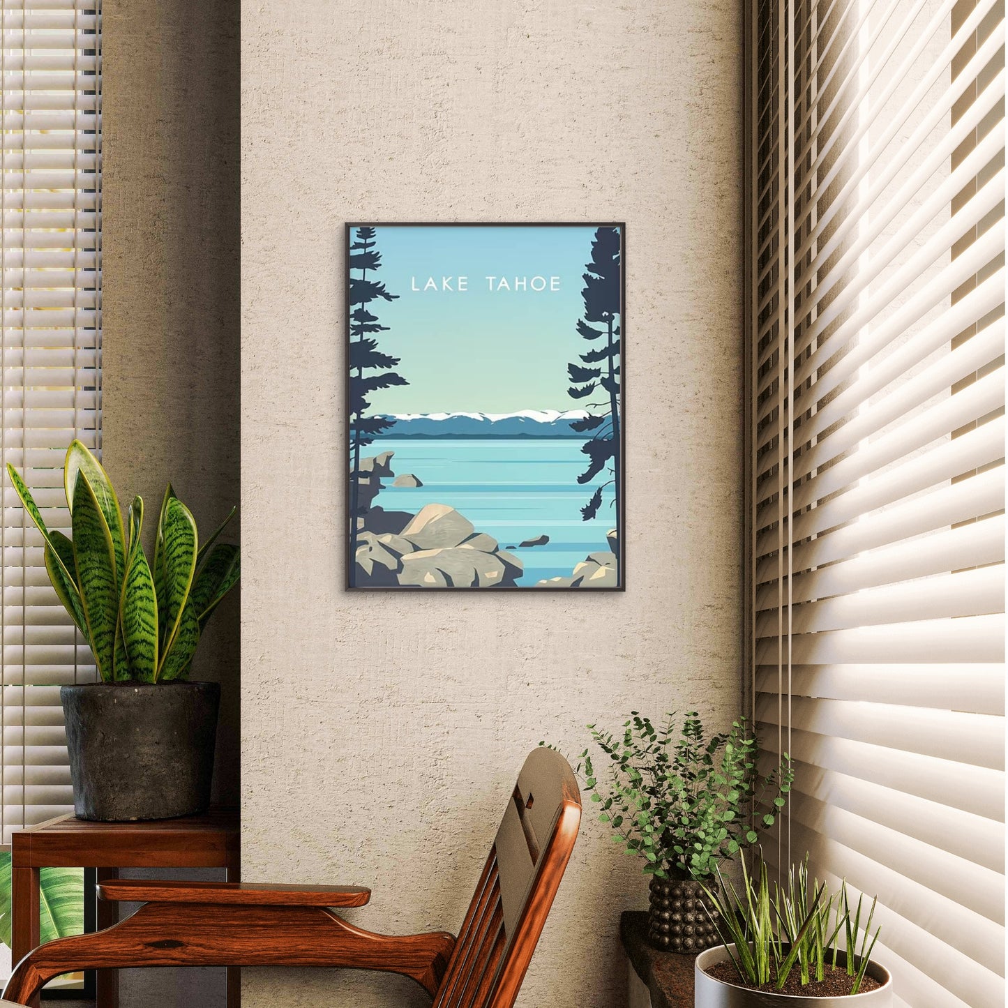 Serene Blue Waters of Lake Tahoe Travel Poster Print Wall Art
