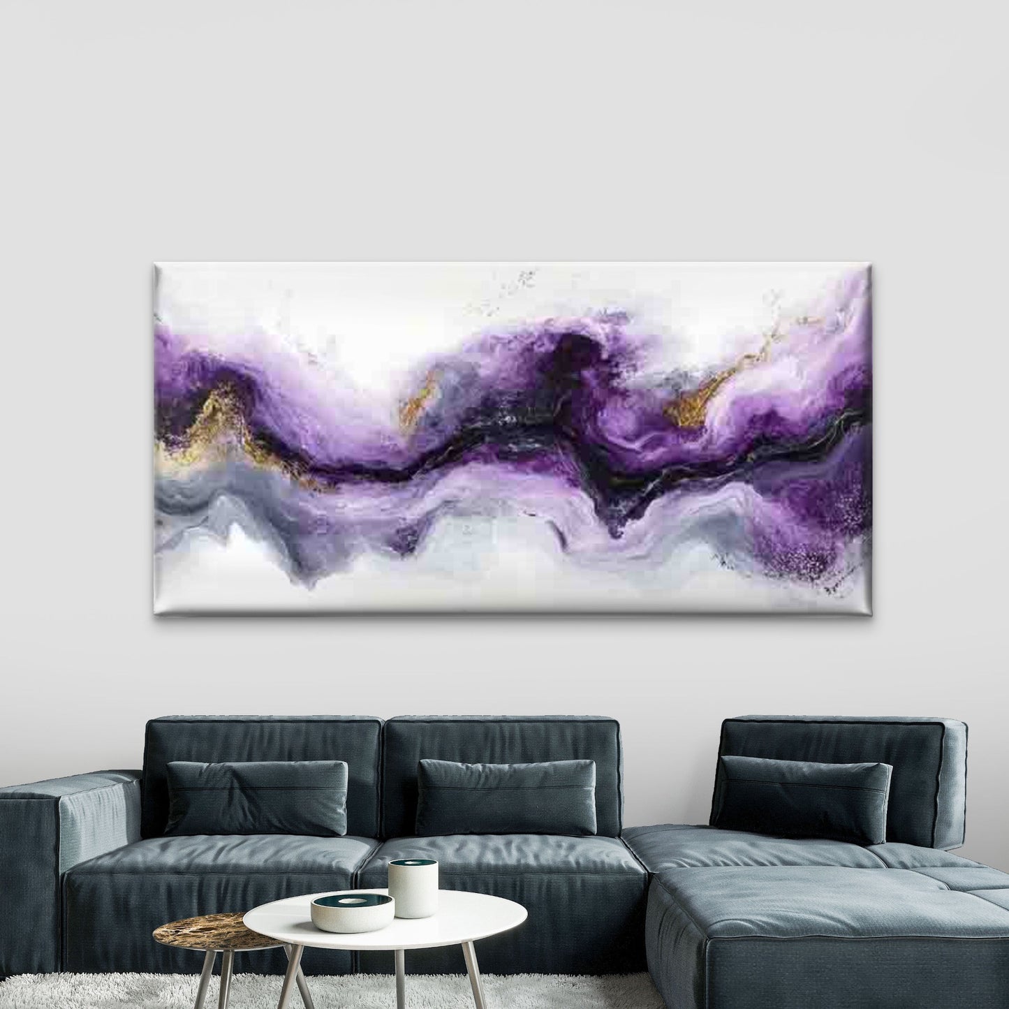 Purple Hues with Golden Accents Wall Art Canvas Office Home Room Framed 120x60cm