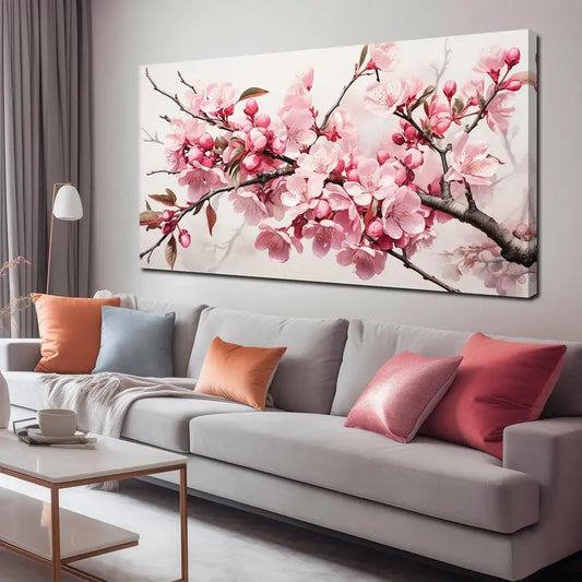 Pink Flower & Leaves Tree Wall Art canvas office home room framed 120x60cm - Bella Home Decor