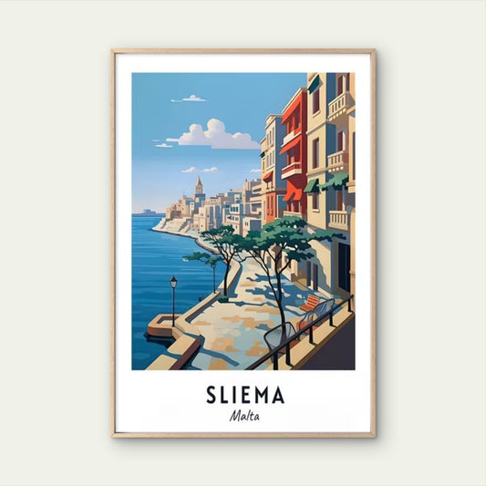 Sliema Vertical Malta Seafront Cityscape Travel Poster Print Wall Art