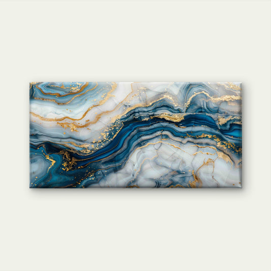 Blue And White Marble With Gold Wall Art Canvas Office Home Room Framed 120x60cm