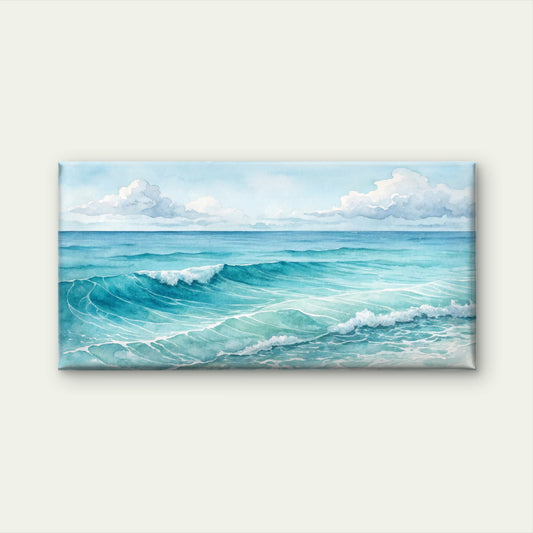 Watercolor Ocean Beach Wave Wall Art Canvas Office Home Room Framed 120x60cm