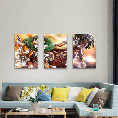 3pcs Green Cloak Warrior Giant Creature Battle Metal Print Ready to Hang Art