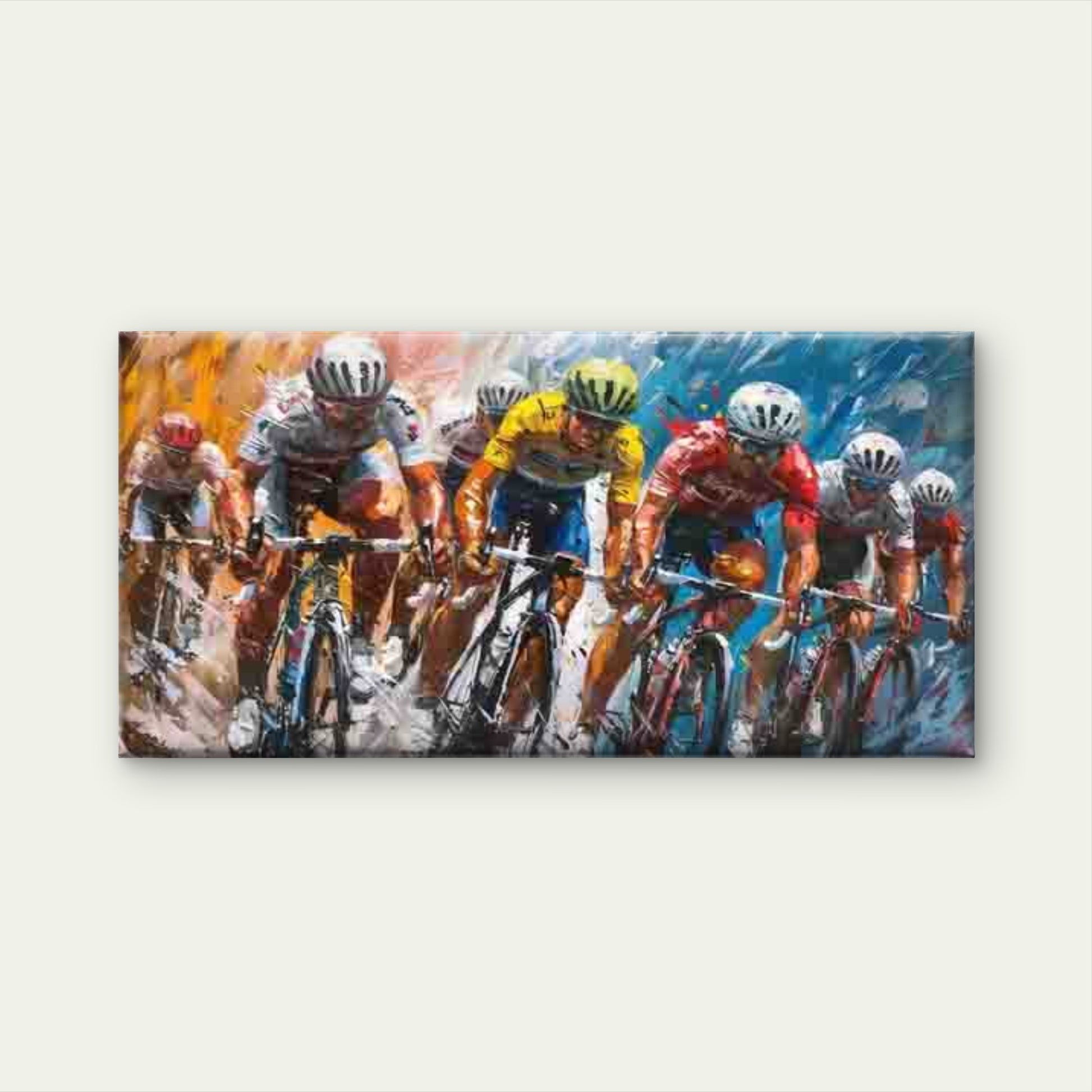 Cyclists in Dynamic Motion, Wall Art Canvas Office Home Room Framed 120x60cm - Bella Home Decor