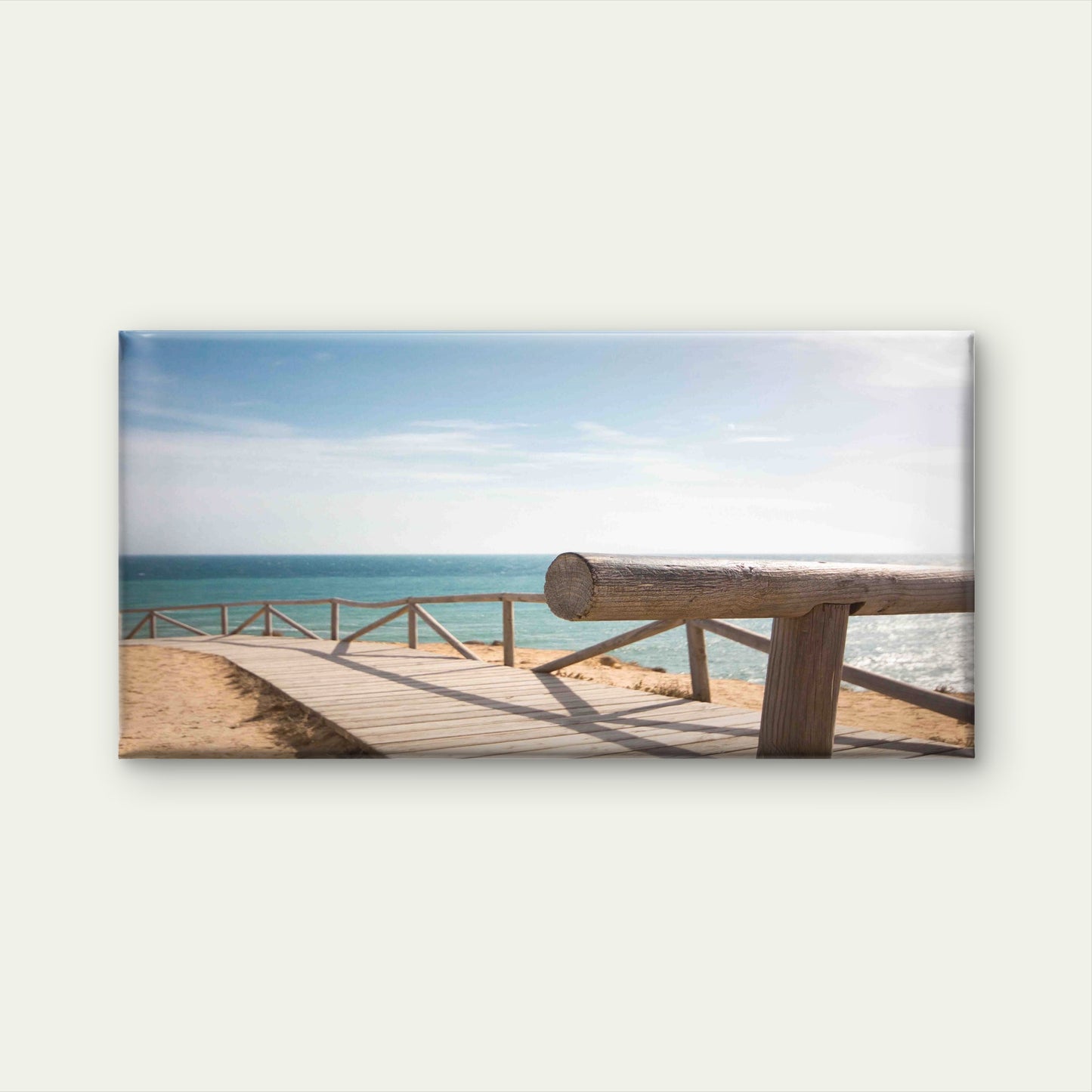 Wooden Walkway With Handrail Wall Art Canvas Office Home Room Framed 120x60cm