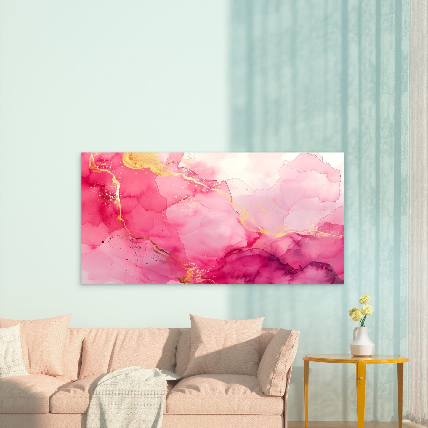 Pink Horizons Gilded Flow Wall Art Canvas Office Home Room Framed 120x60cm - Bella Home Decor