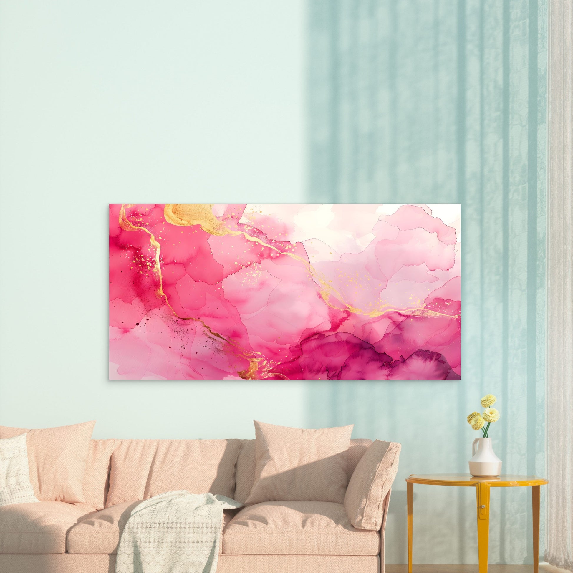 Pink Horizons Gilded Flow Wall Art Canvas Office Home Room Framed 120x60cm - Bella Home Decor